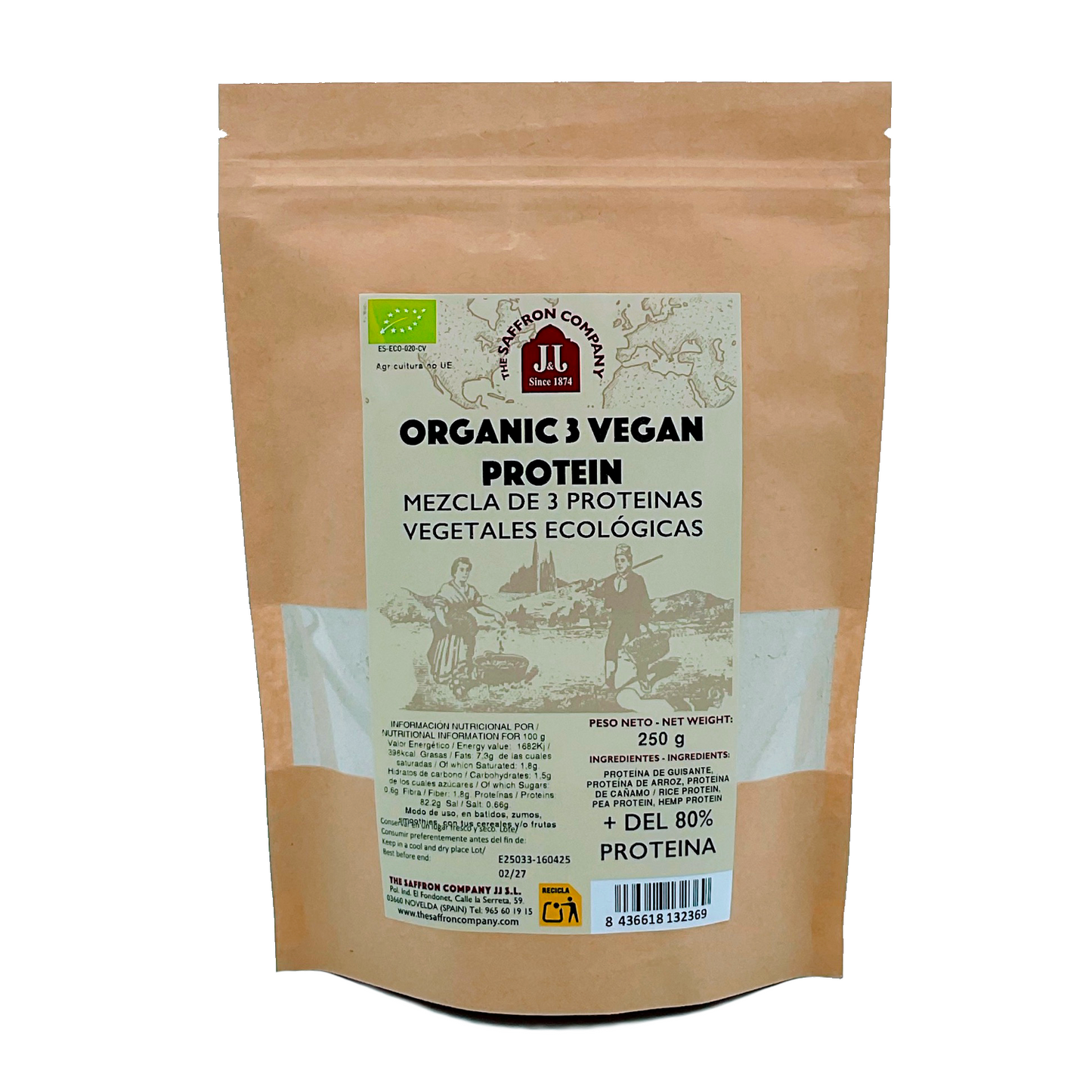 3 Vegan Protein Bio – Mezcla vegetal ecológica con arroz, guisante y cáñamo para batidos proteicos diarios